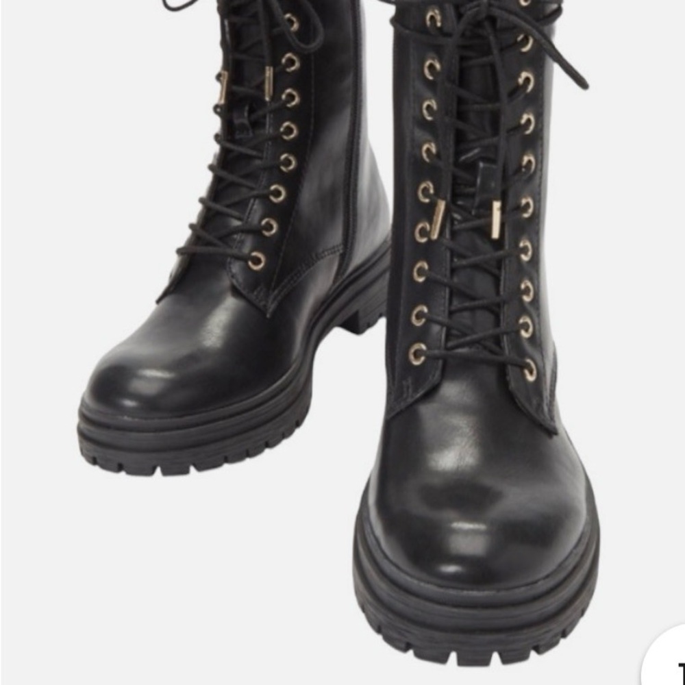 JUSTFAB Leighton Black Combat Boots. Faux Leather Size 7.5